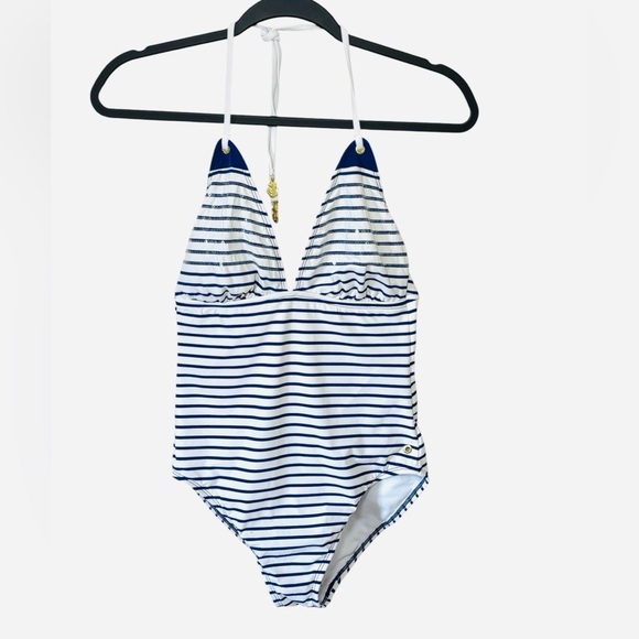 Sperry Top-Sider Yacht Clubbin’ Striped One Piece Swimsuit Sequin Details Size S - Picture 3 of 16